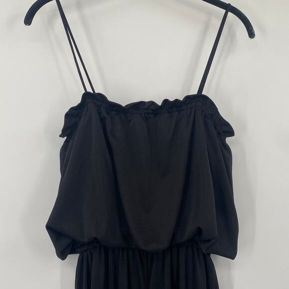 Vintage 70s Wide Leg Jumpsuit Strappy Blouson Bodice High Waist Black Womens M - Picture 3 of 7
